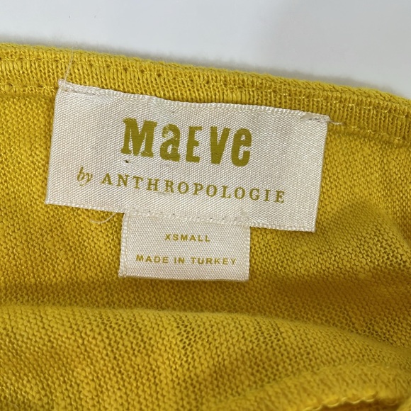 Maeve By Anthropologie XS Top Tee Bright Yellow 100% Linen EUC - Picture 4 of 8